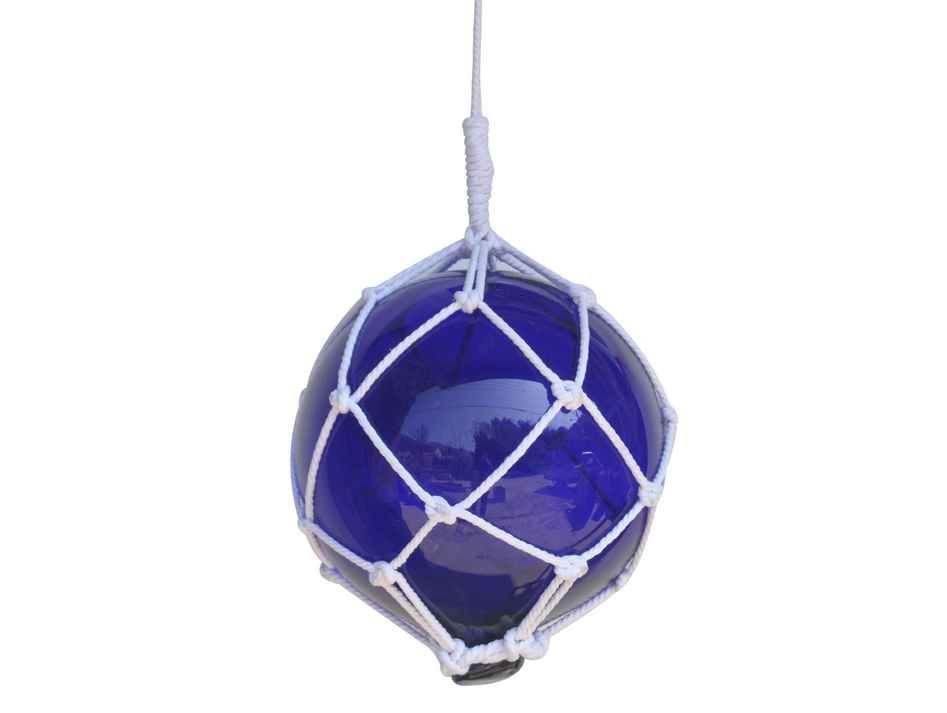Nautical Decor Blue Japanese Glass Ball Fishing Float With White Netting  Decoration