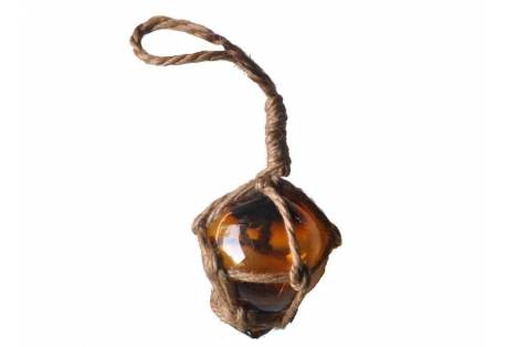 Amber Japanese Glass Ball Fishing Float With Brown Netting Decoration 2"