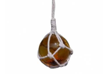 Amber Japanese Glass Ball Fishing Float With White Netting Decoration 2"