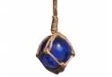 Blue Japanese Glass Ball Fishing Float With Brown Netting Decoration 2"