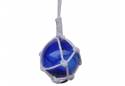 Blue Japanese Glass Ball Fishing Float With White Netting Decoration 2"