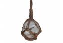 Clear Japanese Glass Ball Fishing Float With Brown Netting Decoration 2"