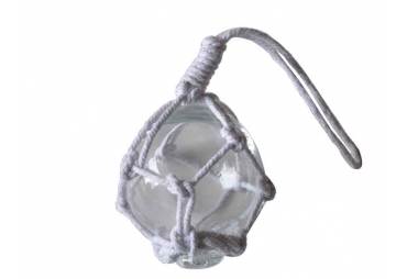 Clear Japanese Glass Ball Fishing Float With White Netting Decoration 2"