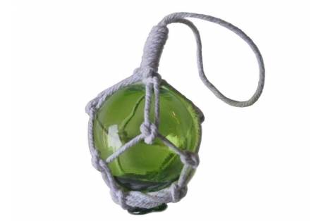 Green Japanese Glass Ball Fishing Float With White Netting Decoration 2"