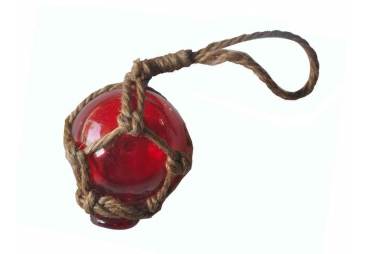 Red Japanese Glass Ball Fishing Float With Brown Netting Decoration 2"