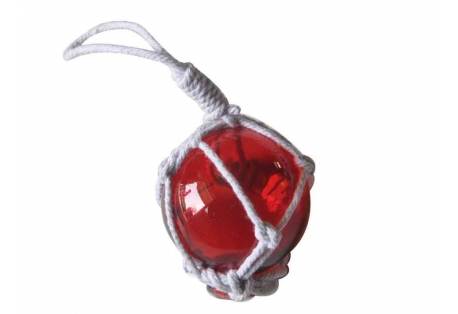 Red Japanese Glass Ball Fishing Float With White Netting Decoration 2"