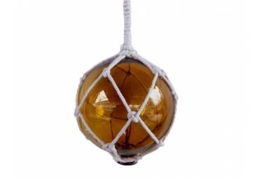 Amber Japanese Glass Ball Fishing Float With White Netting Decoration 4"