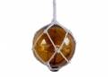 Amber Japanese Glass Ball Fishing Float With White Netting Decoration 4"