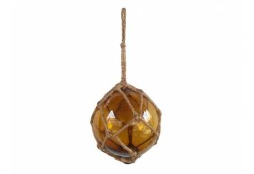 Amber Japanese Glass Ball Fishing Float With Brown Netting Decoration 4"