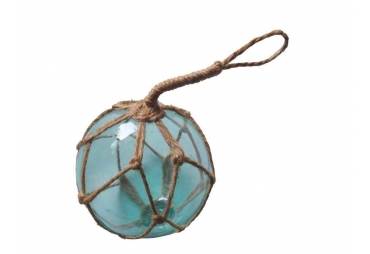 Light Blue Japanese Glass Ball Fishing Float With Brown Netting Decoration 4"