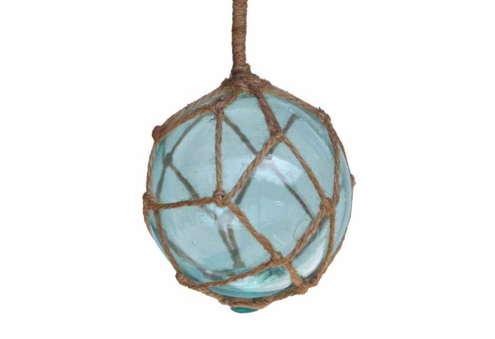 Hampton Nautical Japanese Glass Fishing Float - 11-Inch Blue-Red-Blue Buoy With Netting