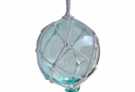 Light Blue Japanese Glass Ball Fishing Float With White Netting Decoration 4"