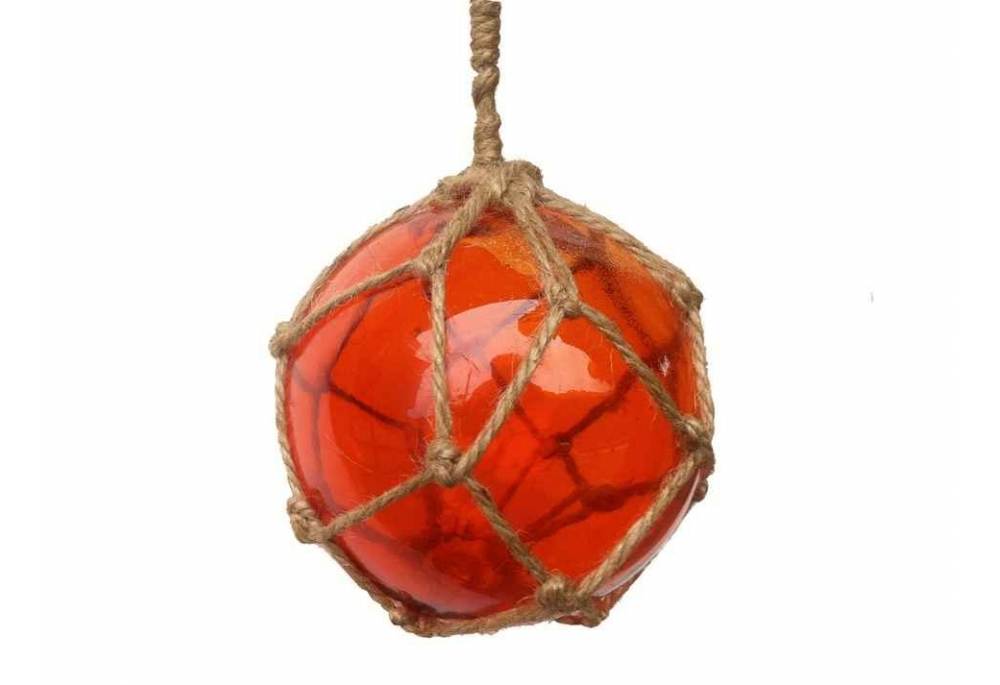 orange japanese glass ball fishing float with brown