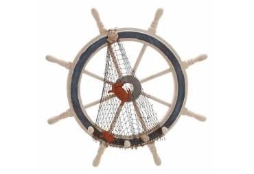 Decorative Ship Wheel with Fishing Net and Shells 