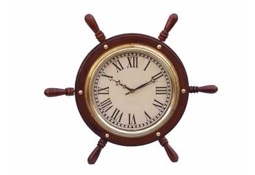 Solid Wood and Brass Ship Wheel Clock 15"