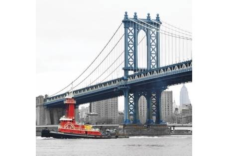 Nautical Wall Decor Art Poster Manhattan Bridge with Tug Boat 