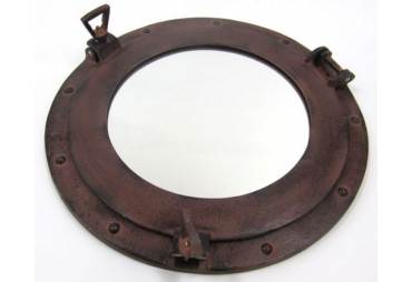 Aluminum Rust Finish 15" Ship's Porthole Mirror Decoration 