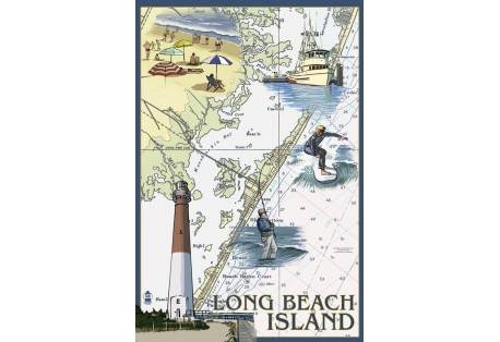 Nautical Wall Art Poster Long Beach Island Map New York 
