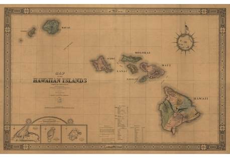 Old Map of Hawaiian Islands Map   