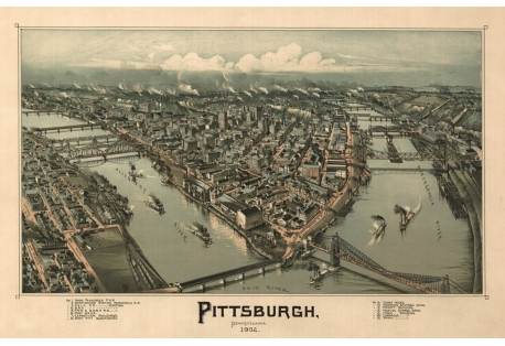 Nautical Wall Decor Pittsburgh Map, 1902   Art Poster  