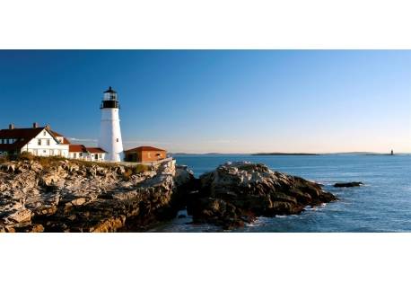 Lighthouse on the coast, Portland Head Lighthouse, Ram Island Ledge Light, Portland, Cumberland County, Maine, USA 