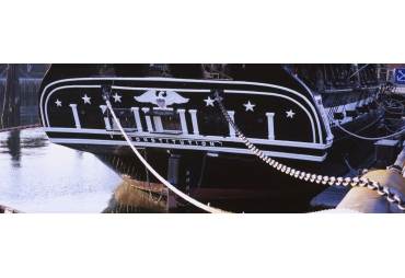 Warship moored at a harbor, USS Constitution, Freedom Trail, Boston, Massachusetts, USA