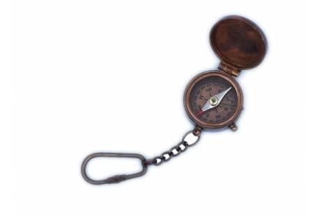 Antique Copper Compass Key Chain with Lid 5"