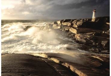 Waves crashing against rocks, Peggy's Cove Lighthouse