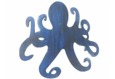 Wooden Rustic Dark Blue Octopus Nautical Wall  Decoration 25" Beach Style 