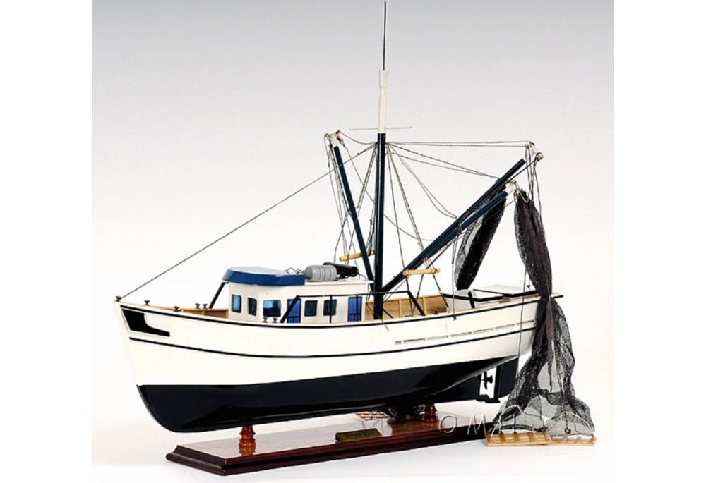authentic wooden shrimp fishing boat model