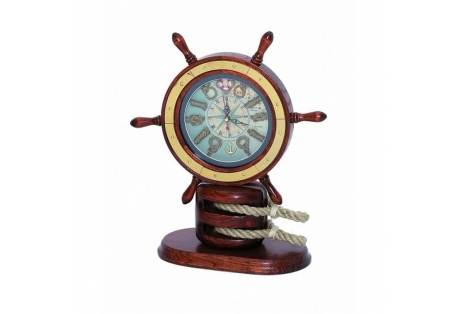 Wooden Ship Wheel Mantel Knot Clock 13"