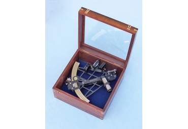 Black Micrometer Sextant in Wooden Case 14"