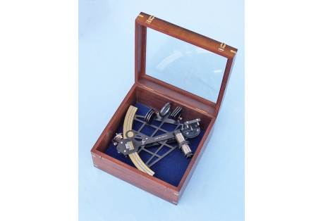 Black Micrometer Sextant in Wooden Case 14"