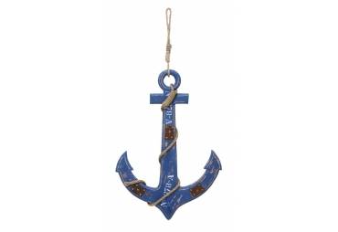 Rustic Blue Wooden Anchor and Rope Decor