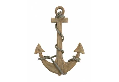 Natural Wood Anchor and Rope Nautical Wall Decor 