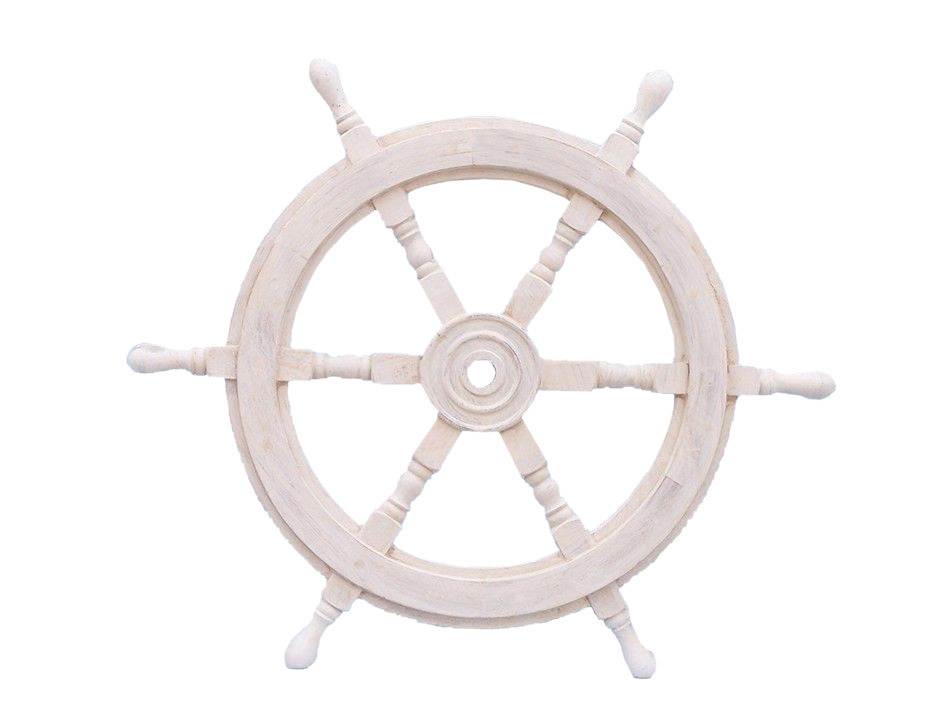 Rustic White Wooden Ship Wheel Decor, Wooden Ships Wheel Decoration