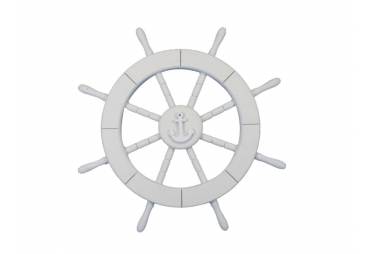 White Ship Wheel Decor with Anchor 