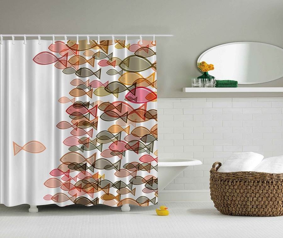 Fish Design Nautical Themed Shower Curtain, Aviation Themed Shower Curtains