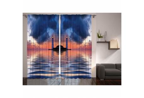 Seaside view nautical themed curtain with lighthouse 