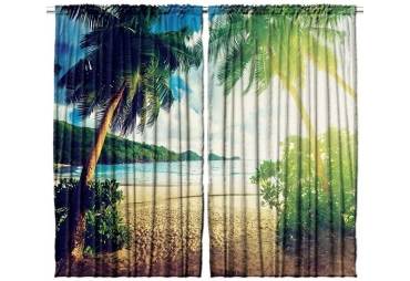 Beach Scene Curtain Panel Set of 2 Perfect for any Room