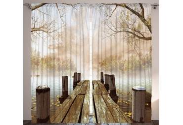 Wooden Rustic Dock Curtain Panel Set of 2 