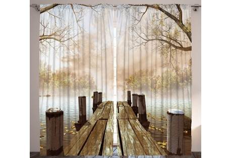 This Curtain Digitally  printed gives the curtains three dimension effect old wooden dock on the lake 