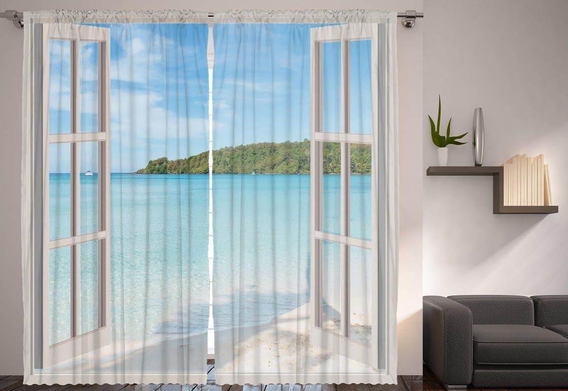 Ocean Theme 3D Digital Print Window Drapes 2 Panel Set Bedroom Curtains 