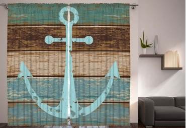 Anchor on Rustic Wood Curtain Panel Set of  2