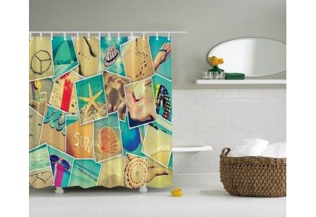 Beach Theme Shower Curtain Digital Printed Using State of Art Latest Technology Environmentally Friendly Inks – no Dyes are Used