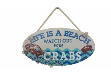 Wooden Life Is A Beach Watch Out For Crabs Sign 15"