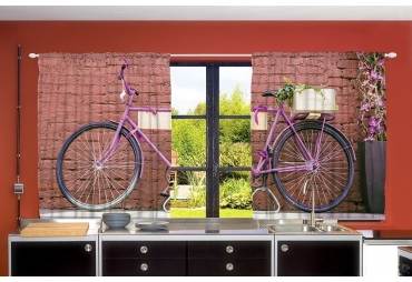 Vintage  Bicycle Kitchen Curtain Panel Set Dining Room Window Decor 