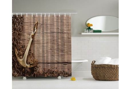 Anchor and Net on Rustic Wood Shower Curtain 