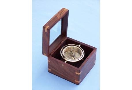 Solid Brass Lifeboat Compass w/ Rosewood Box 5"