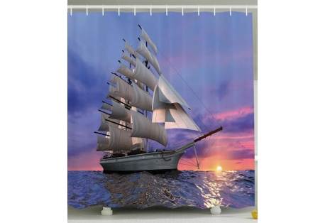 New Exclusive Design Custom Made  Tall Ship Under Sail Shower Curtain  Digitally printed using state of art latest technology  